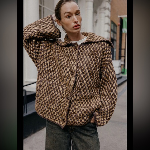 Zara Jackets & Blazers - Zara oversized knit coat, mink brown